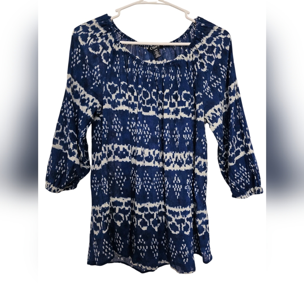 Chaps Blue and White Women's Top Size Medium